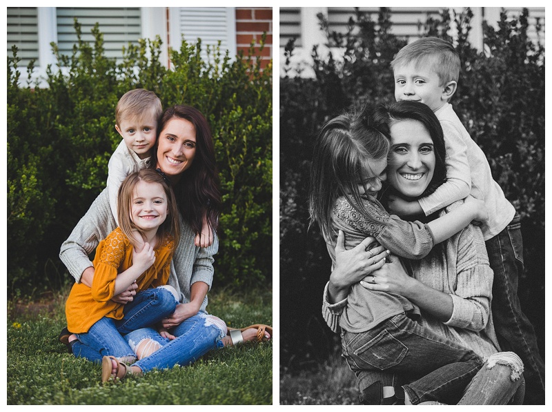kids hug mom - Honaker Virginia backyard family photo shoot