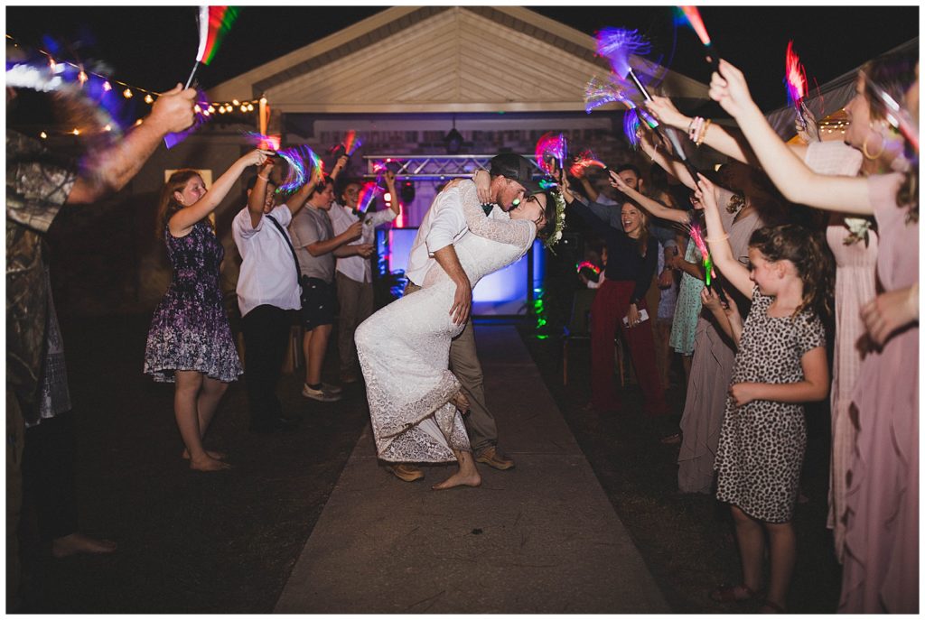 glow stick send off photo at a South Carolina wedding